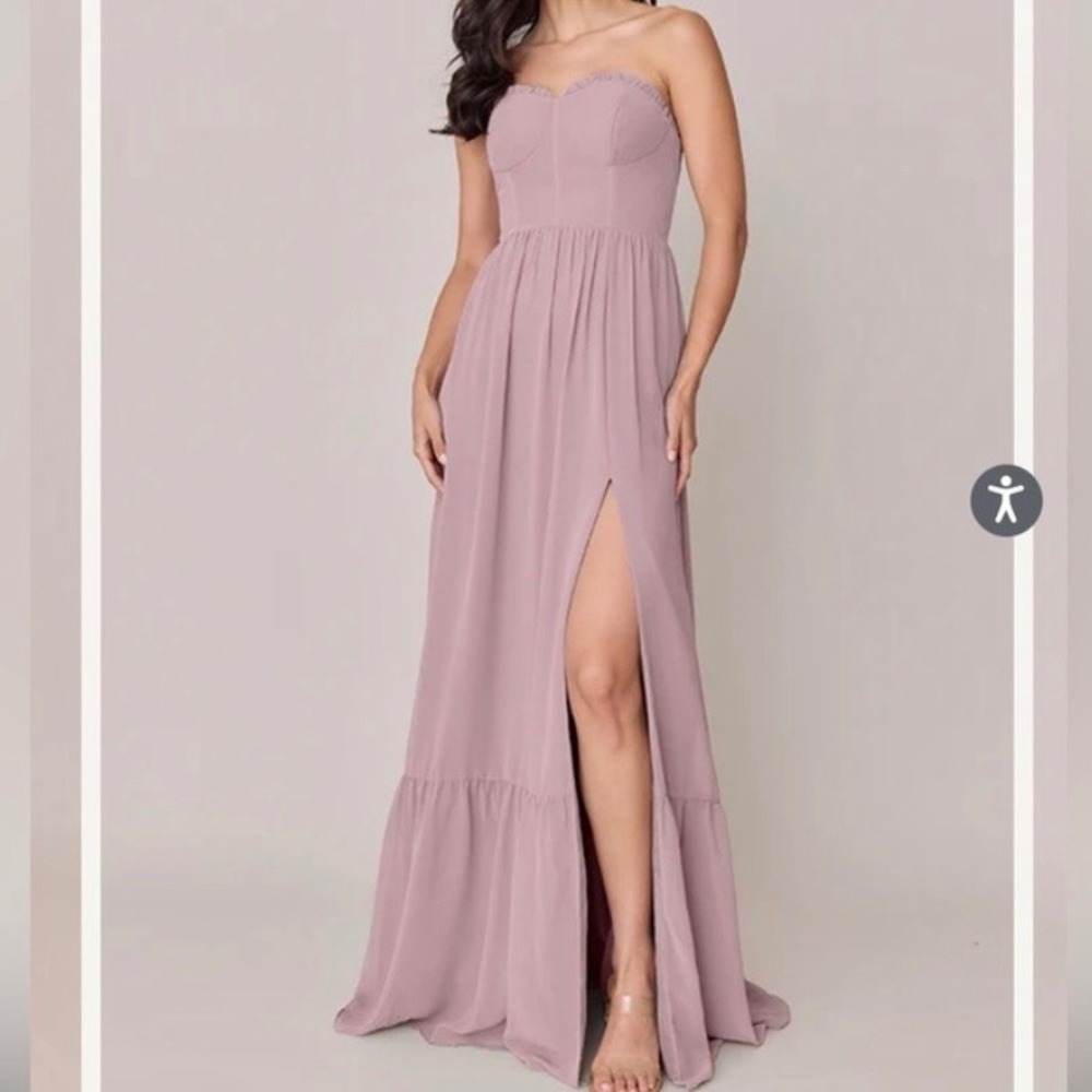 Revelry Valentina Chiffon Dress Rose Quartz Pink‎ Strapless Maxi Gown 4 NEW